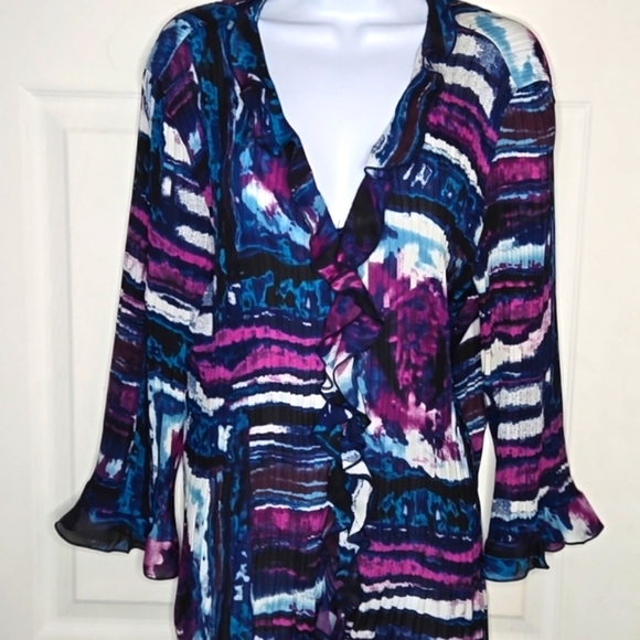 Ruffled Blue and Purple Blouse with Buttoned Front - Picture 1 of 4